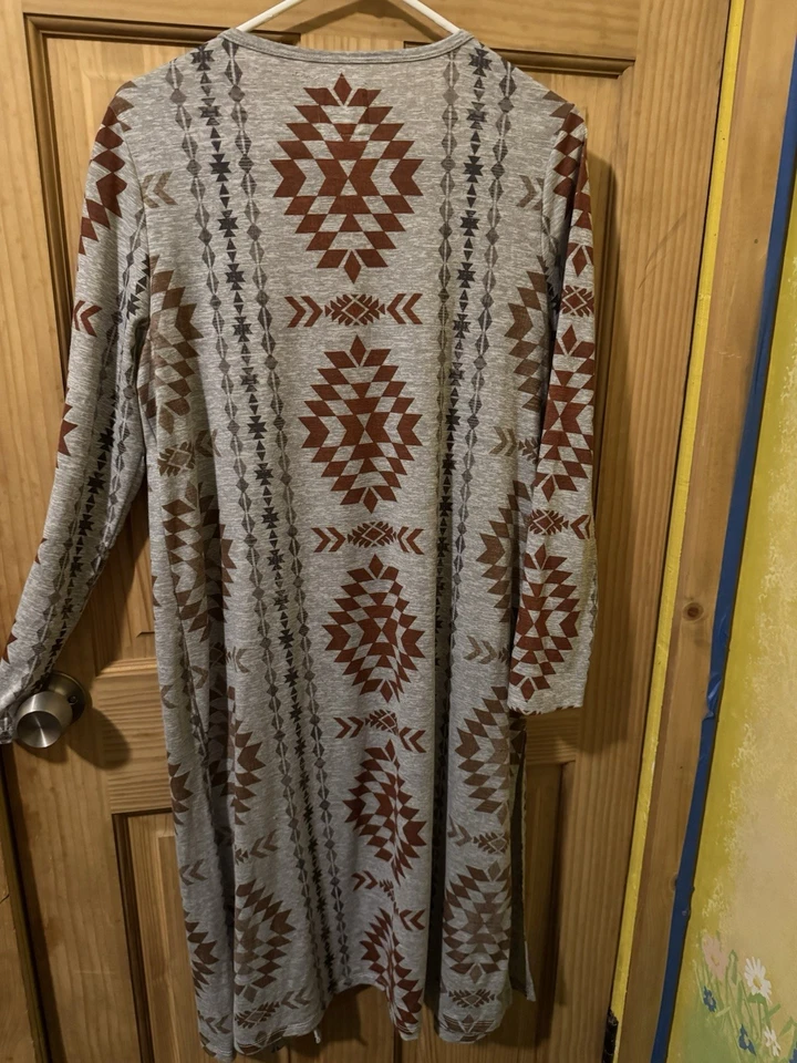 Womens Aztec Open Front Blanket Cardigan Duster M Southwestern Ranch Geometric - Image 2 of 4