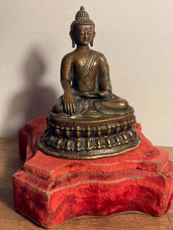 BOUDDHA ANCIEN- CHINE  DYNASTIE QING -BRONZE ET CUIVRE -BOUDDHISME TIBET-ANTIQUE - Photo 2/4