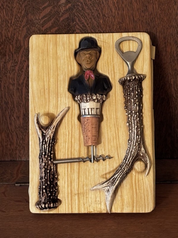 Vintage Anri Man W/Bowler-Kit Corkscrew, Bottle Opener And Stopper With Pour