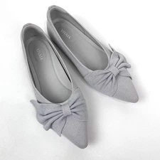 Vivaia Azura Pointed Toe Bow Flat Womens 40 / 9 Metallic Diamond Silver NWOB