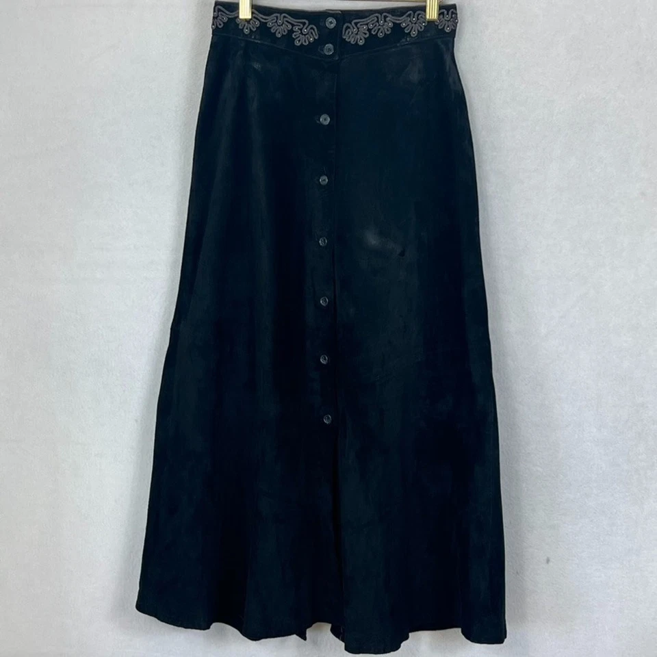 Falda Scully para mujer talla pequeña negra occidental abotonada línea A gamuza cuero Foto 2 de 4