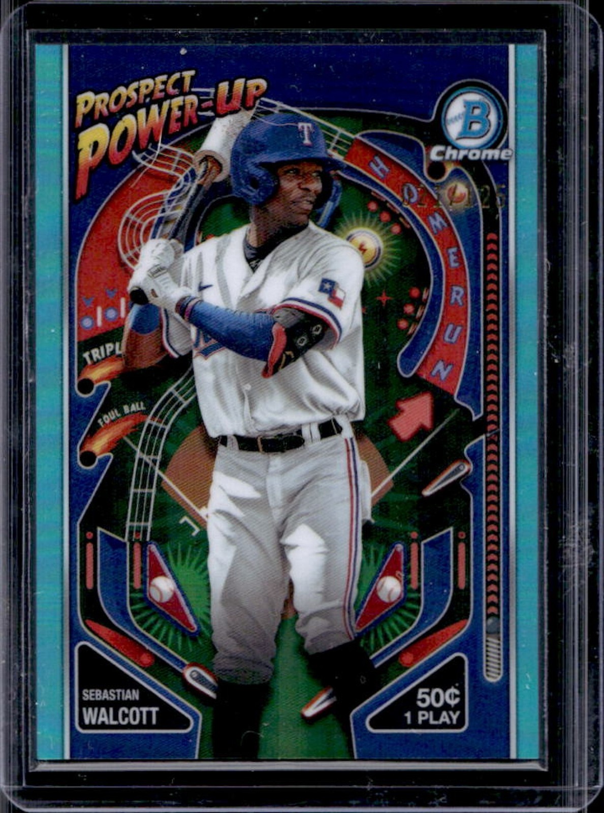 2024 Bowman Sebastian Walcott Prospect Power Up Aqua Refractor #/125 Rangers