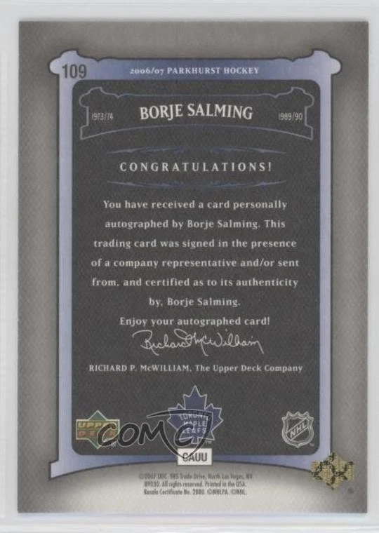 2006-07 Upper Deck Parkhurst Auto Borje Salming #109 Auto HOF - Image 2 of 2