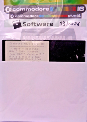 COMMODORE 16/+4 -- RUN-O-THEK VARIOUS PROGRAMS FOR BASIC 3.5 (E.T.P./CW - DISK)