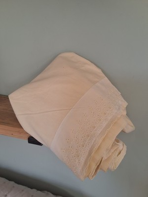 Vintage Osman Vintage Creme Flaches Laken Hergestellt in England Weiß Spitzendetail