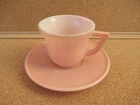 VTG Hazel Atlas Pink Pastel Milk Glass Child's Tea Cup & Saucer Set, great shape