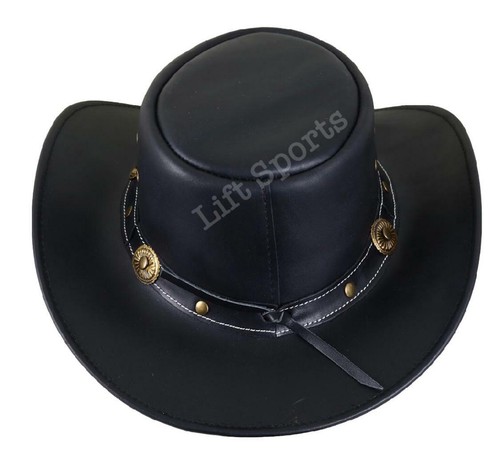 Neu Herren schwarz stilvoll Cowboyhut Western Original echtes Rindsleder - Bild 3 von 4