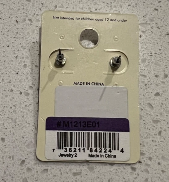 Earrings One Way Collection Pierced Safety Pin Shaped Silver Tone Rhinestones - Image 2 of 3