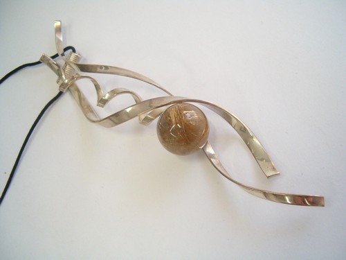 Colgante De PLATA 925 Con CUARZO RUTILADO Natural - Péndulo De Piedra Dura - Imagen 7 de 8