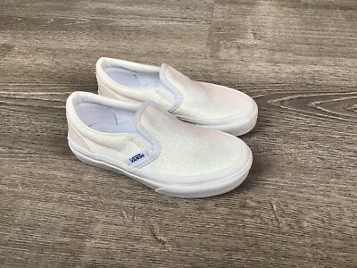 VANS Off The Wall Youth Girls Slip On Shoes Size 11 White Glitter