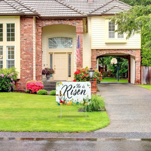 "He Is Risen" Easter Yard Sign, Happy Easter Christian Lawn Decoration with Stak - Picture 7 of 7