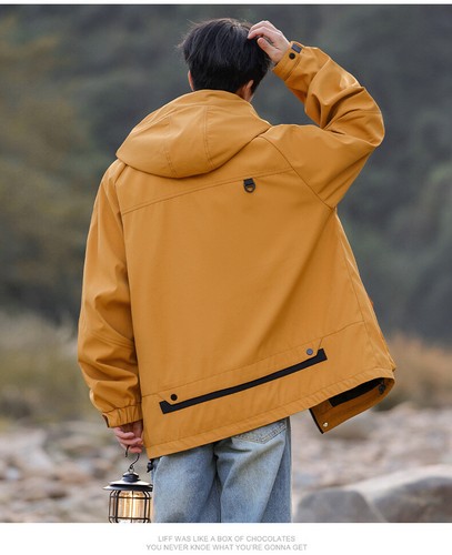 Spring Hooded Jacket Men Outdoor Wind Workwear Multi Pocket Jacket Casual Jacket - Picture 24 of 29