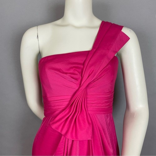 BCBGMaxAzria Dress One Shoulder Cocktail Pink Begonia Front Bow Sz 6 Mini Palais - Picture 9 of 15