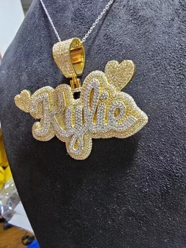 Real Moissanite 3Ct Round Cut Customize Letter Pendant 14K Yellow Gold Plated - Picture 3 of 9