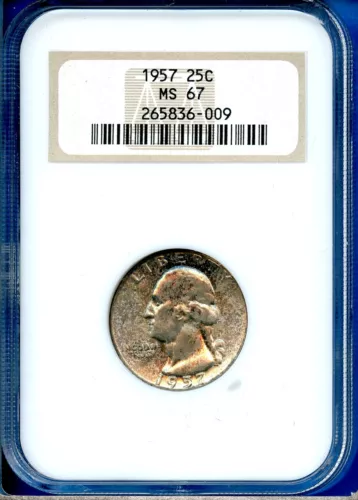 1957 PNGC MS67 Washington Silver Quarter 25c 1957-P NGC MS-67 Old Fatty Holder