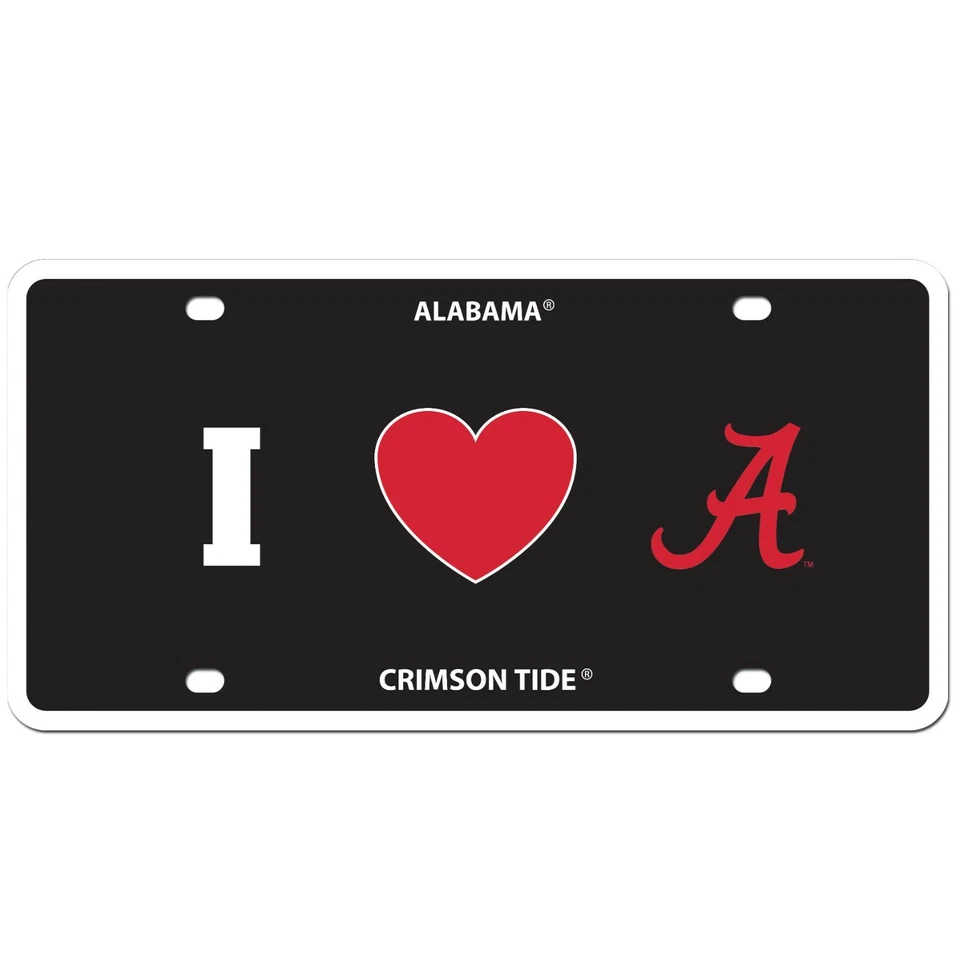 Placa de licencia de estireno Alabama Crimson Tide I Love (Heart) logotipo del equipo NCAA Foto 2 de 3