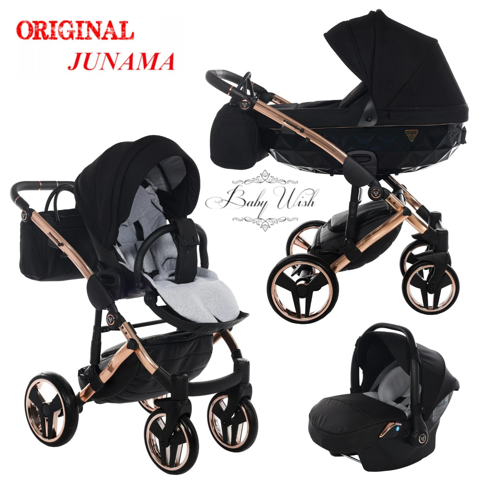 JUNAMA DIAMOND INDIVIDUAL V2 PRAM STROLLER 3in1 CARRYCOT+ PUSHCHAIR + CAR SEAT