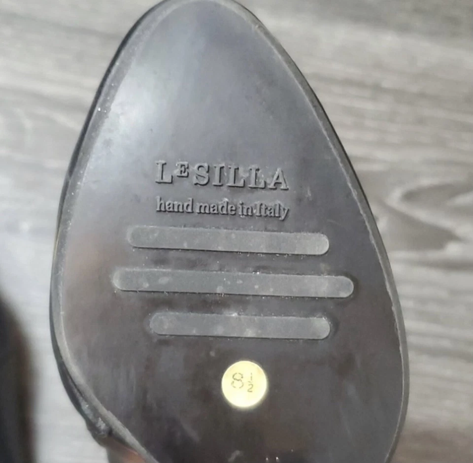 Botas de cuña al tobillo de lujo de cuero italiano Le Silla 8,5 negras Foto 4 de 4