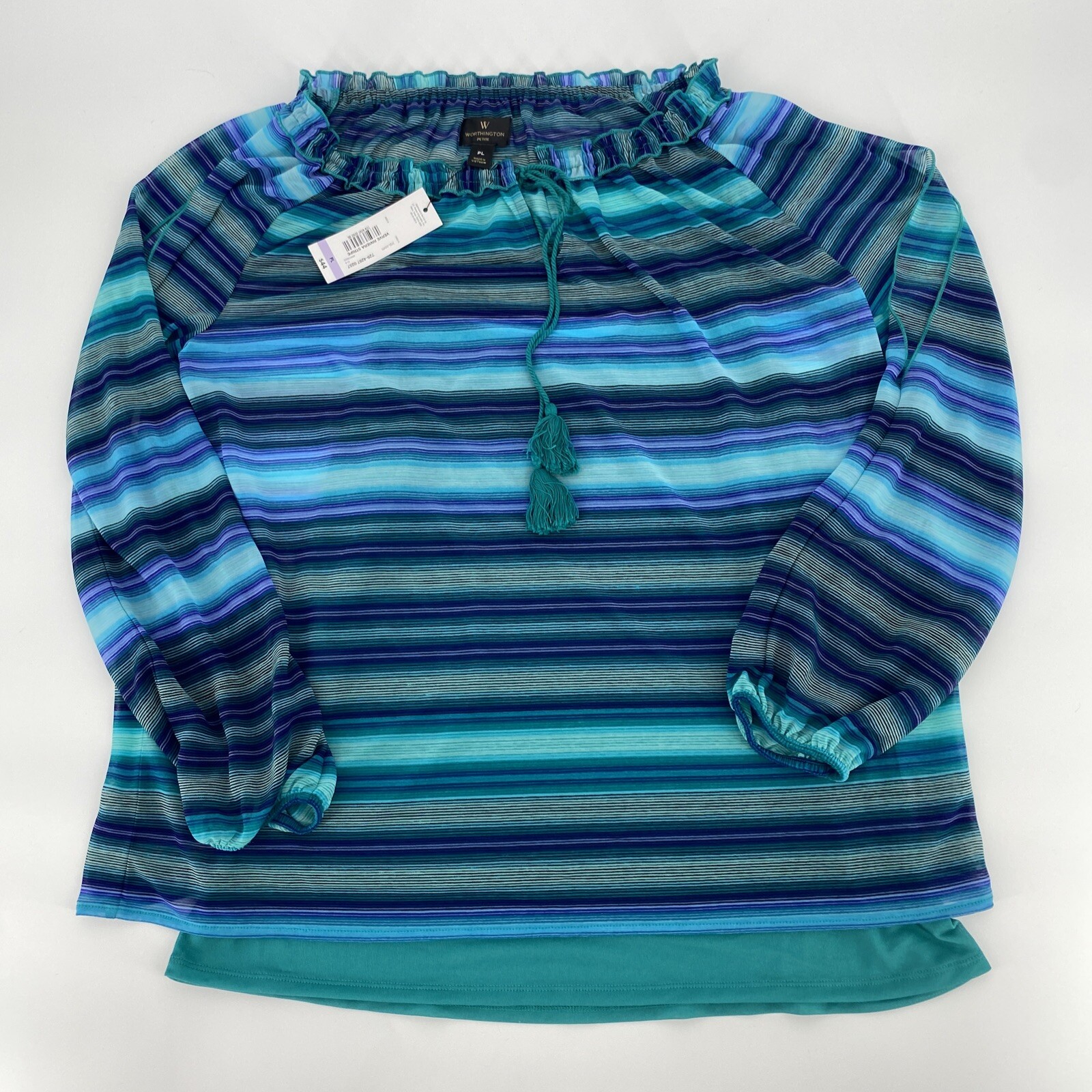 WORTHINGTON Blouse Women's Large Petite Striped Flowy Split Sleeve