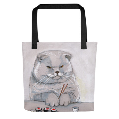 Grumpy Funny Sushi Cat Scottish Fold Tote bag