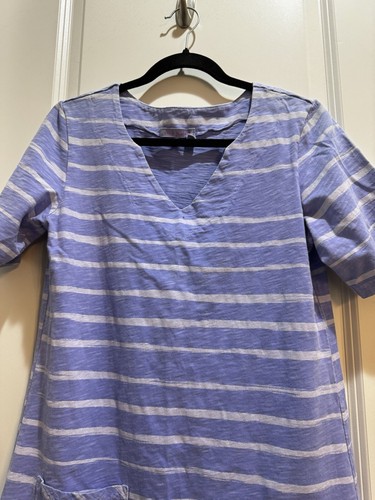 Fresh Produce Blue Stripes Dress Short Sleeve Vneck Pockets Armpit To Armpit18”S - Picture 3 of 6