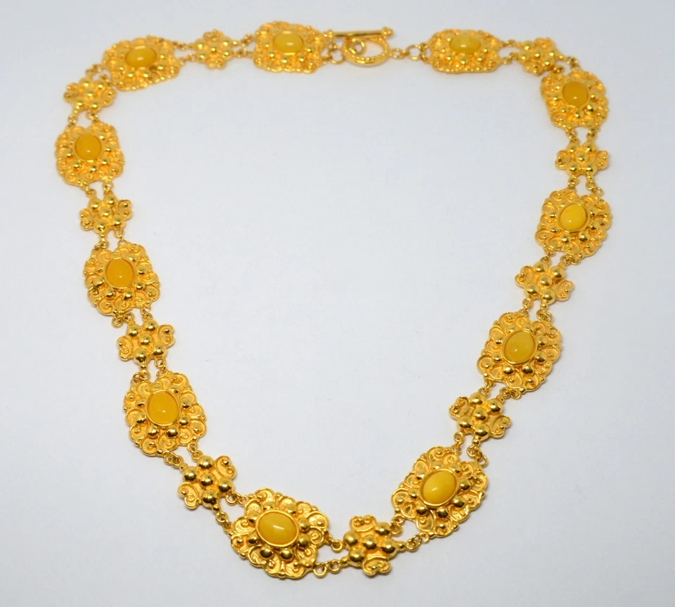 COLLAR PLATA ESTERLINA 925 DORADO CON YEMA DE HUEVO AMARILLA ÁMBAR 55g Foto 4 de 4