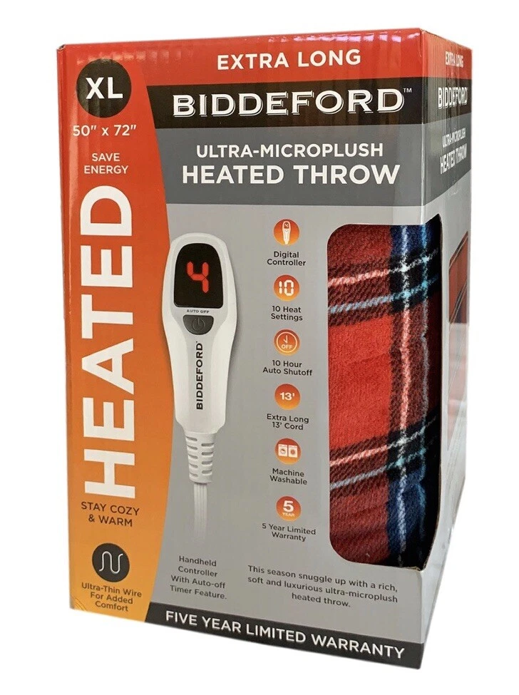 NEW XL Biddeford Microplush Electric Heated Throw Blanket 50”x72” Plaid |  eBay