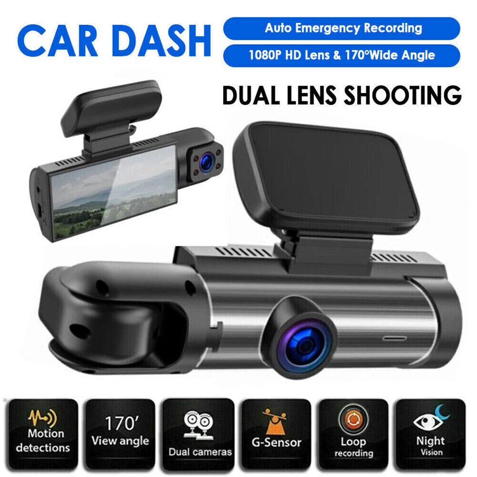 Dash Cam 3.16in Night Vision Dual Lens Car DVR Recorder Front Inside Camera HD — 第 3/4 张图片