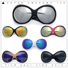 Womens Oversized Oval Wrap Around High Temple Goggle Plastic Sport Sunglasses