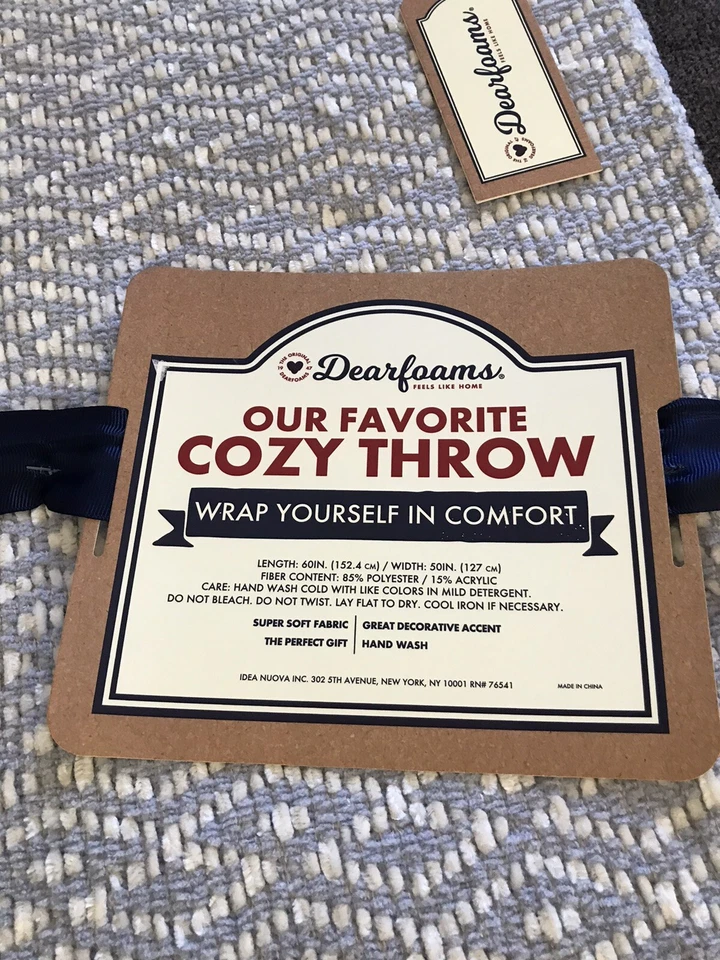 Dearfoams COZY THROW  with Fringe 60x50. Blue and White. NWT - Image 2 of 4