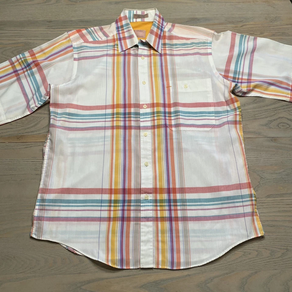 Camisa masculina xadrez grande pastel manga curta Henry Grethel HG vintage anos 80 tamanho M com botões - Imagem 4 de 4