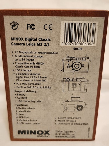 Minox Digital Classic Camera Leica M3 3.0 Megapixels 9.6mm - Picture 8 of 9
