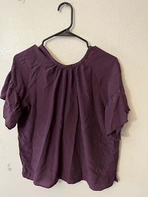 LOFT Women s Plum Purple Flutter Sleeve Tie Back Size MP Business Career