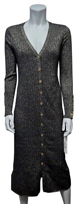 Calvin Klein Damen schönes Pulloverkleid mit Knopfleiste schwarz gold Größe M UVP 135£