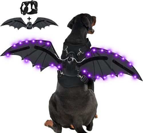 Leucht Hund Halloween Kostüm, Halloween Hund Fledermaus Flügel Lila L