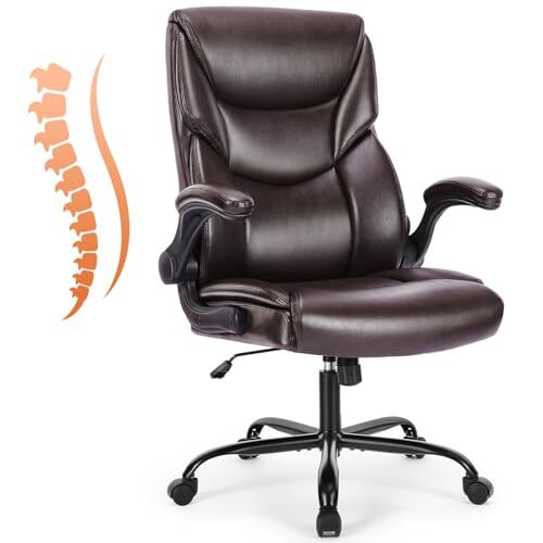 Computer Gaming Chair, Ergonomic Office Chair High Back Brown Flip Armrests-image