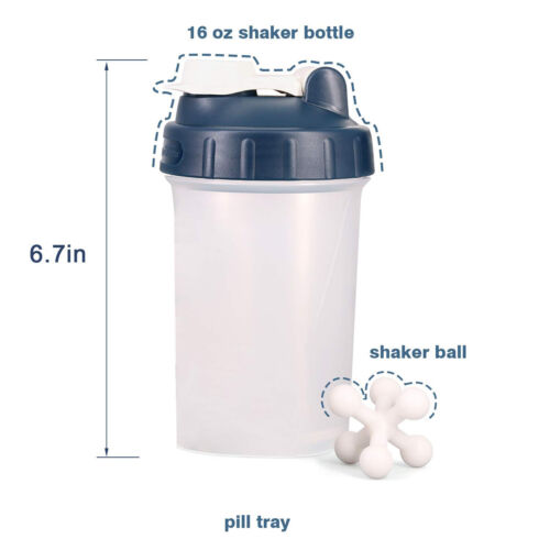 16 OZ Shake Bottle Protein Powder Shaker Blender Gym Smoothie Cup two storage - Picture 29 of 66