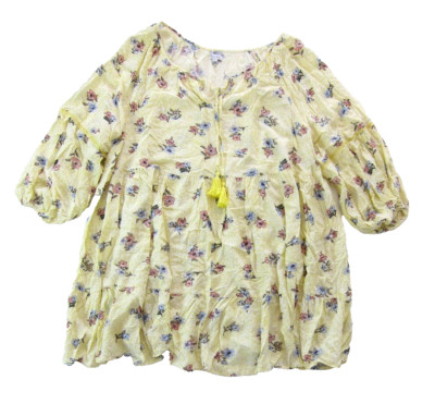 Love, Fire Yellow White Pink Blue Rayon 3/4 Sleeve Tunic Smock Peasant Dress 3X