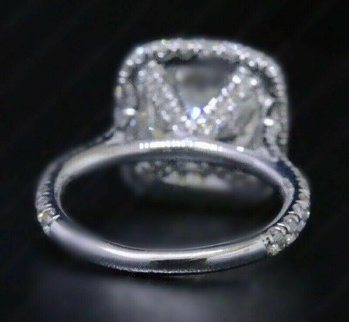 Anillo de compromiso MOISSANITA D/VVVS1 HALO corte cojín de 2,73 quilates oro blanco liso 14 K - Imagen 4 de 4