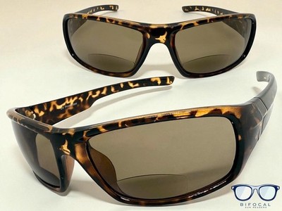 Mens Sporty Wrap Around BIFOCAL READING SUN GLASSES READERS Tortoise Frame +1.50