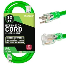 Thonapa 10 Foot Heavy Duty Outdoor Extension Cord - 10/3 SJTW Neon Green 10 G...