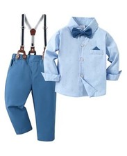 Toddler Boy Clothes Suit Gentleman Wedding Outfits Kids Formal 2-3T Blue 2
