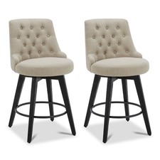 Swivel Bar Stool with Back and Wood Legs