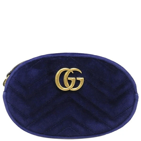 Sac Gucci GG Marmont taille cuir velours marine or quincaillerie occasion