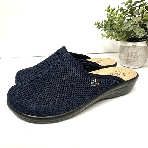 NWOT Fly Flot Italian Mule Clog Womens 7.5 EU 38 Shoes Navy Mesh Comfort Slip On