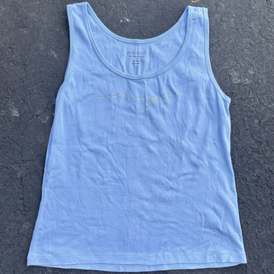 NY&C Sport Blue Solid Scoop Neck Cotton Rhinestone Tank Top Activewear Size S