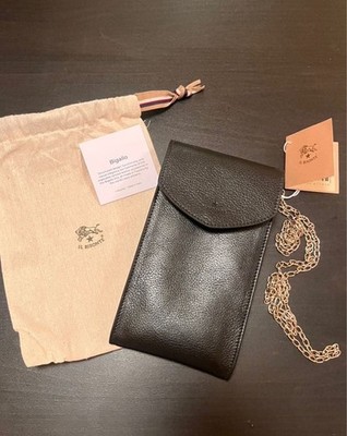 Il Bisonte Leather Crossbody Smartphone Bag Black Gold Chain