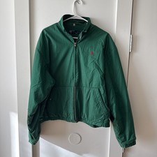 Vintage Polo by Ralph Lauren Green Bomber Jacket Cotton Fleece Lined Size Medium