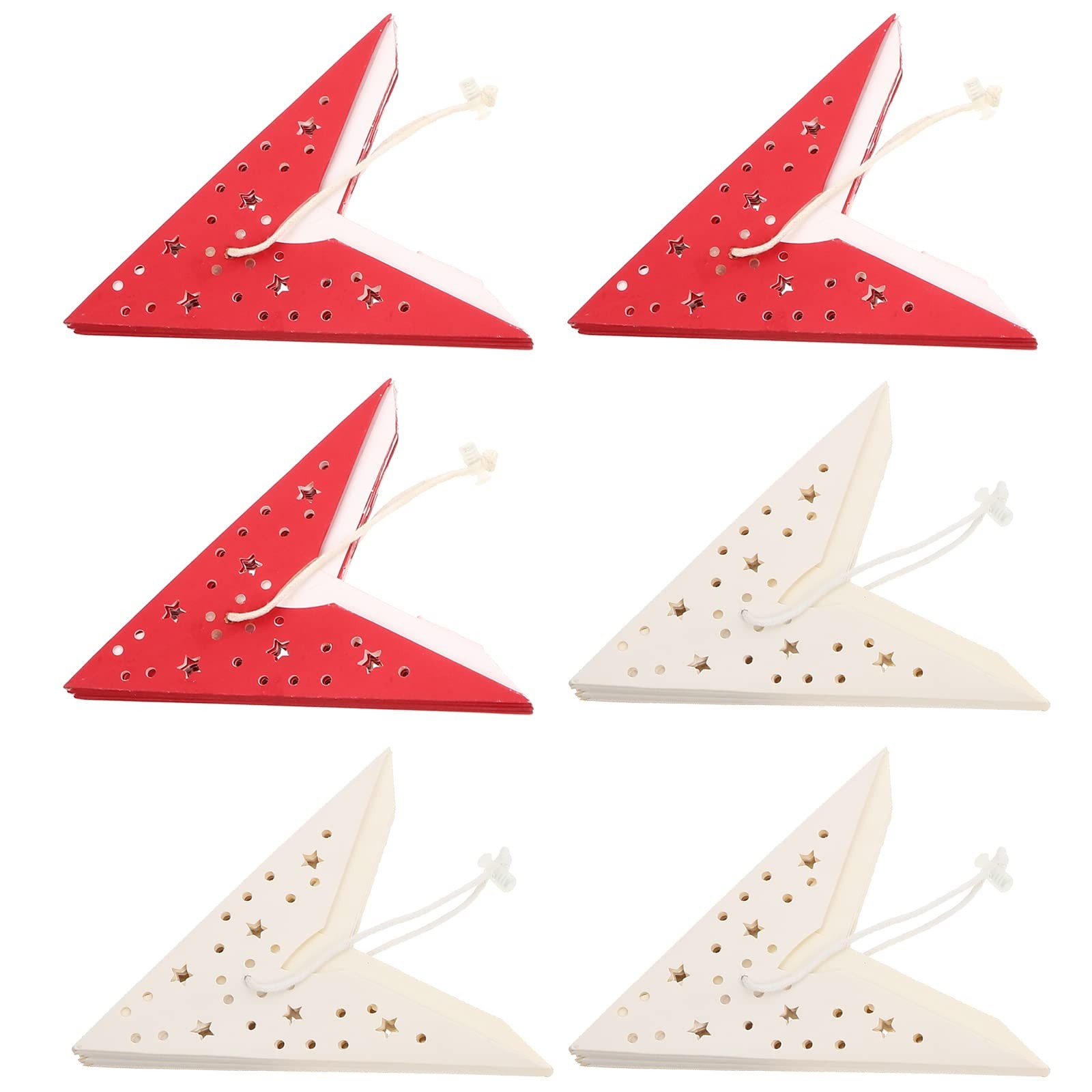 6 Pcs White, Red 9-Pointed Paper Star Lantern, Lampshade, Hanging, Christmas