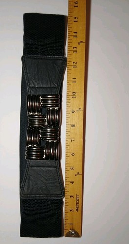 Vintage Basket Buckle Belt Dark Silver Wide Cinch Stretch Size Medium - Picture 7 of 11